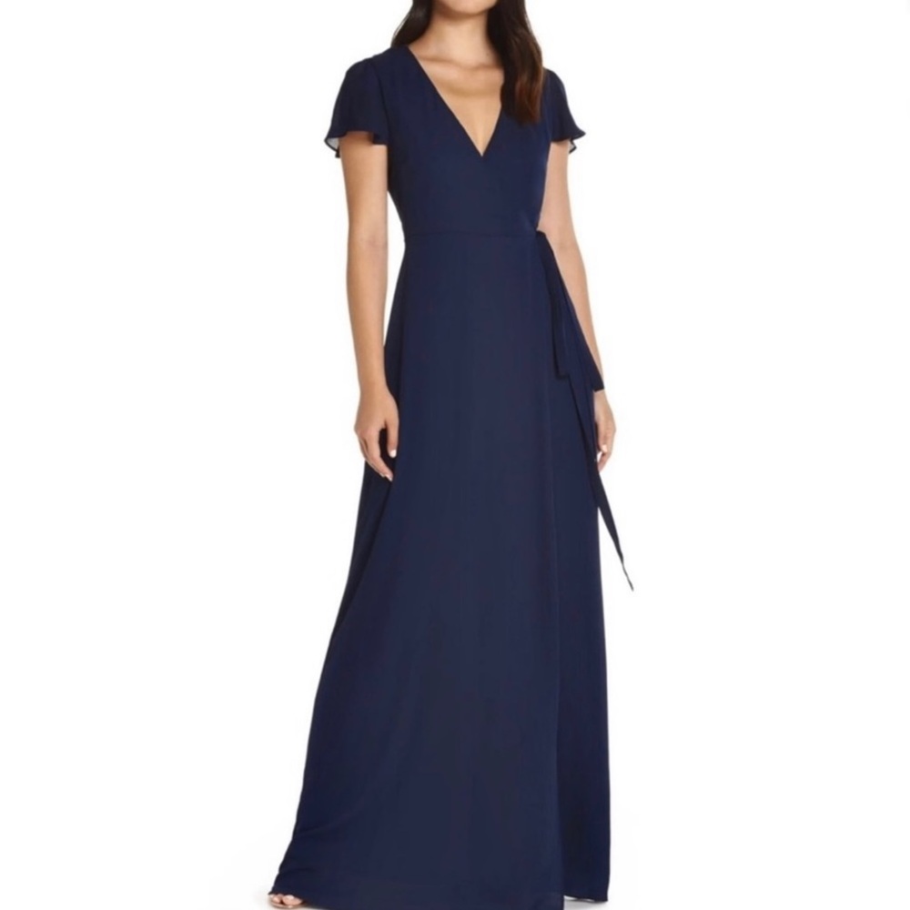 SHOW ME YOUR MUMU NAVY SHORT SLEEVE WRAP MAXI DRESS - Picture 1 of 9